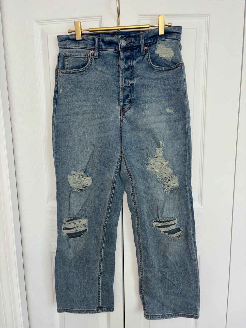 wild fable High-Rise Distressed Straight-Leg Jeans - Light Blue